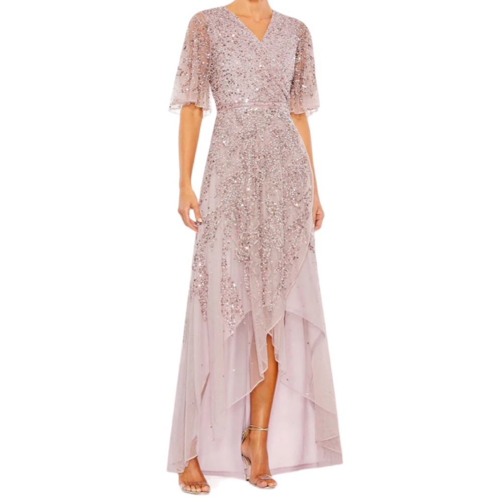 Mac Duggal Butterfly-Sleeve Sequin high-low Gown size 6